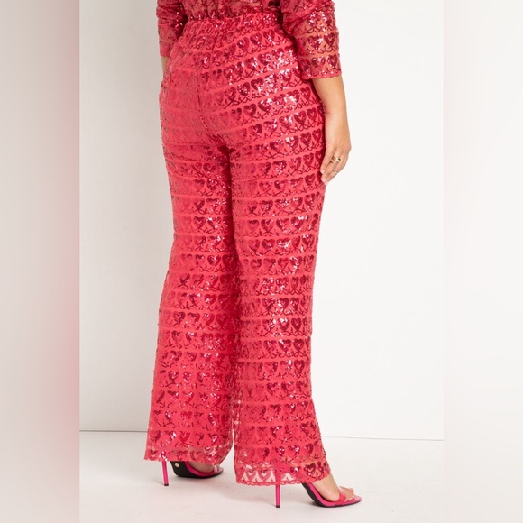 NWT ELOQUII Hot Pink Heart Sequin Top & Pants Set! Size 16 - Picture 7 of 7